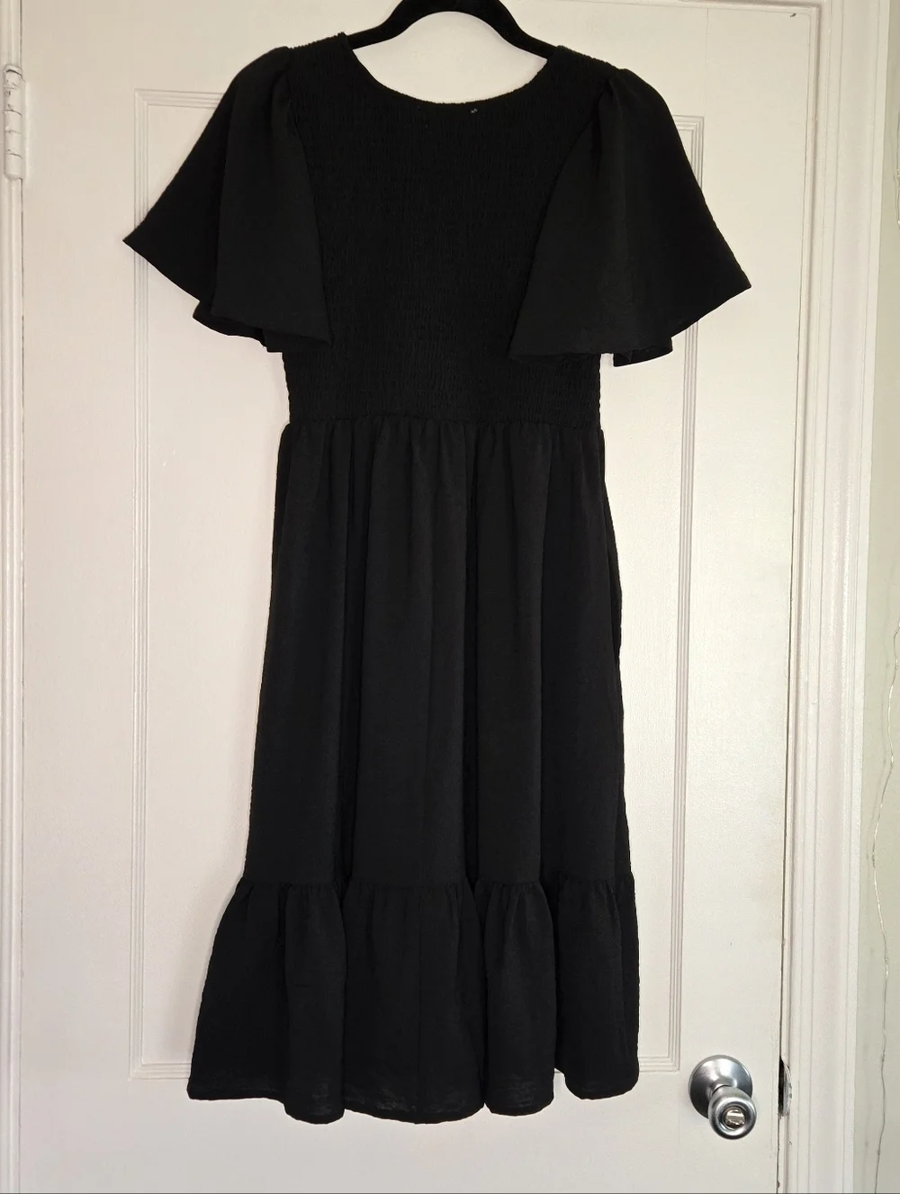 Black Smocked Midi Dress Women's Large Sleeveless Stretch Casual Summer Dress - Picture 6 of 11